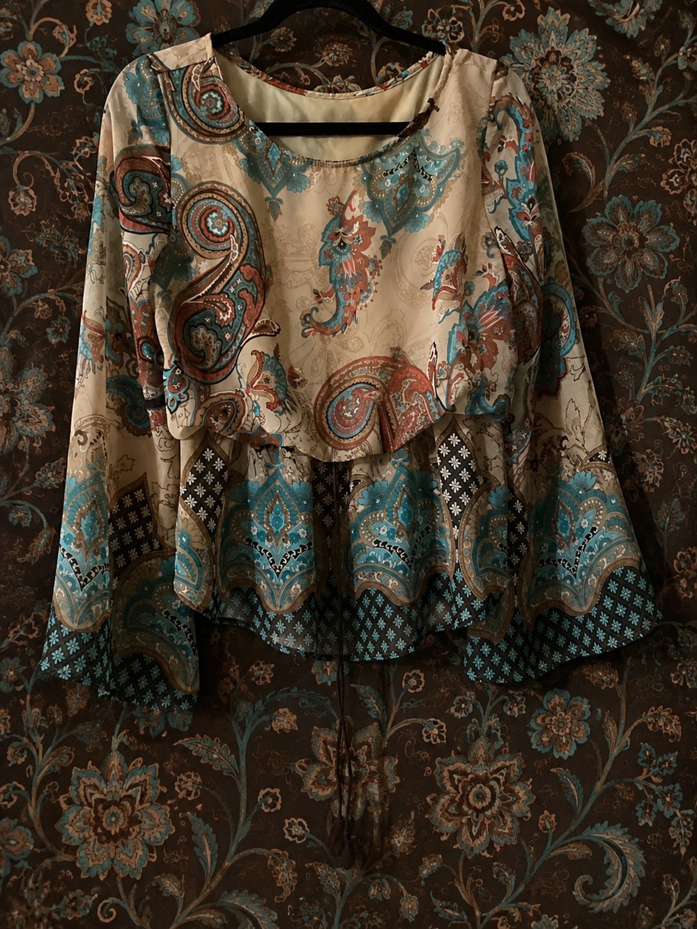 Vintage Y2K Boho Paisley Bell Sleeve Top